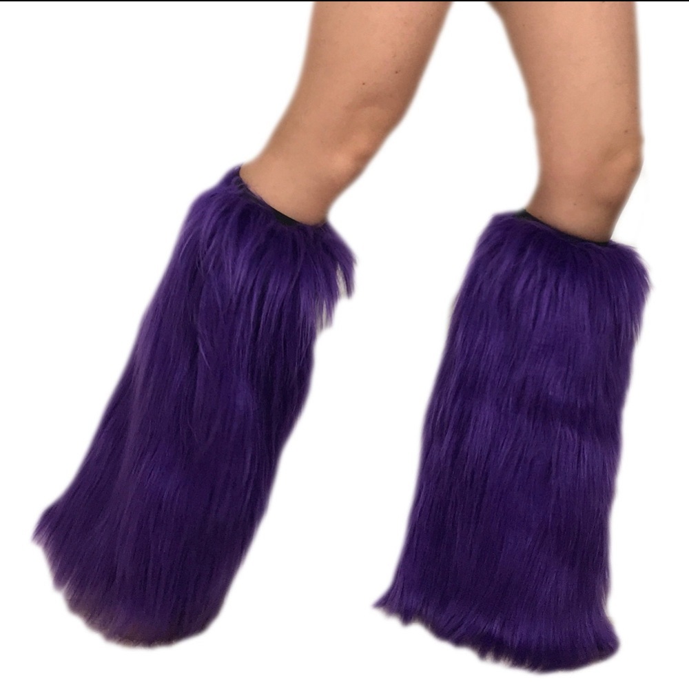 Faux Fur Leg Warmers, Purple, length 18 inches and circumference 14 inches